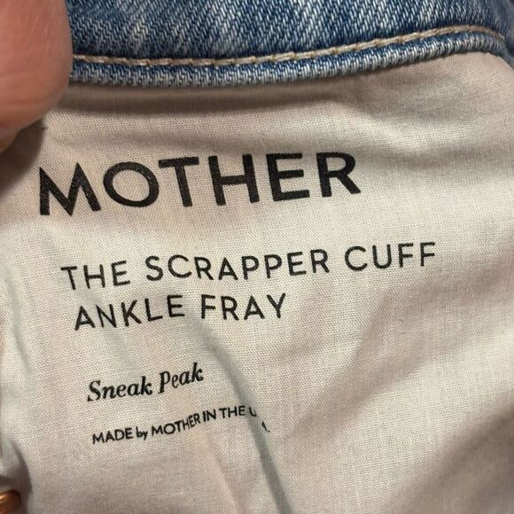 MOTHER The Scrapper Cuff Ankle Fray sneak‎ peek blue denim jeans NEW size 27 - Picture 10 of 10